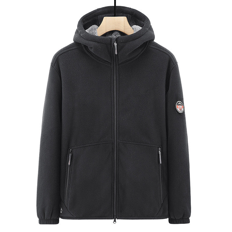 Men's fleece hoodie jacket with teddy lining, two-way zipper and concealed zip pockets Fashion Glam