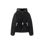 Women's Shiny Down-Look Quilted Jacket with Hood and Tailored Drawstring Belt Fashion Glam