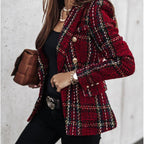Ladies Tweed Blazer in Glencheck with double row button placket Fashion Glam