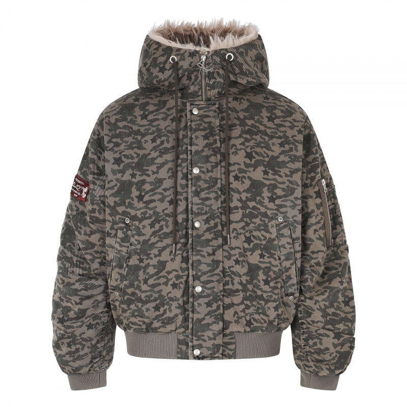 Unisex Oversized Padded Bomber Jacket with Hood and Faux Fur Trim Fashion Glam
