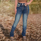 Women High-Waisted Slim-Straight Jeans with V-Shaped Waist and Superstretch Denim Fashion Glam