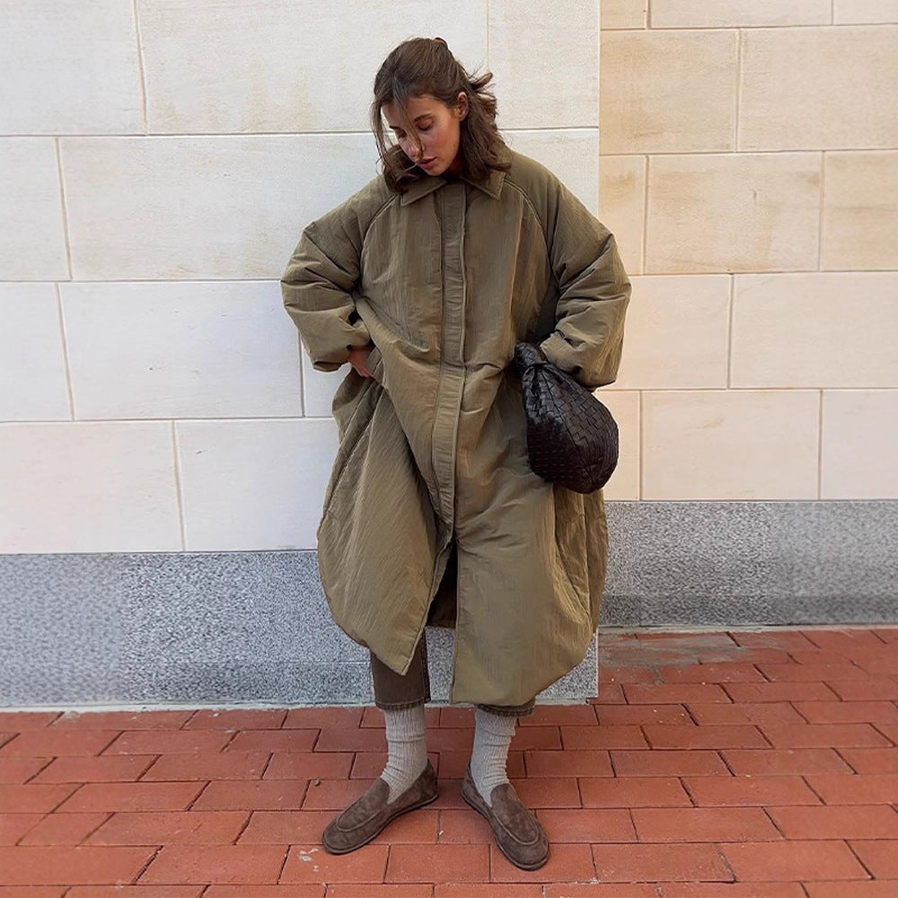 Women's oversized padded cocoon coat with concealed button placket and dropped shoulders Fashion Glam