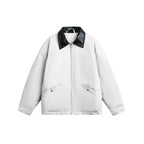 Unisex Boxy transitional jacket with contrasting faux leather collar and concealed zipper Fashion Glam