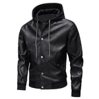 Men's leather bomber jacket with integrated hood insert and ribbed cuffs Fashion Glam