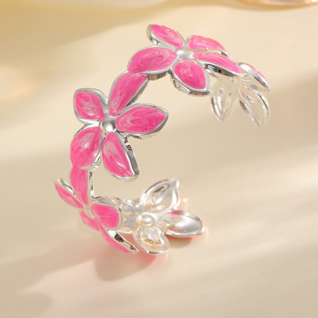 Ladies Open Bangle with Artistic Flower Design Fashion Glam