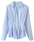 Women tailored blouse with tuck pleats and shirt collar Fashion Glam