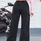 Women's Wide Cargo Denim Pants with Drawstring Waist, Oversize Cut and Patch Pockets Fashion Glam