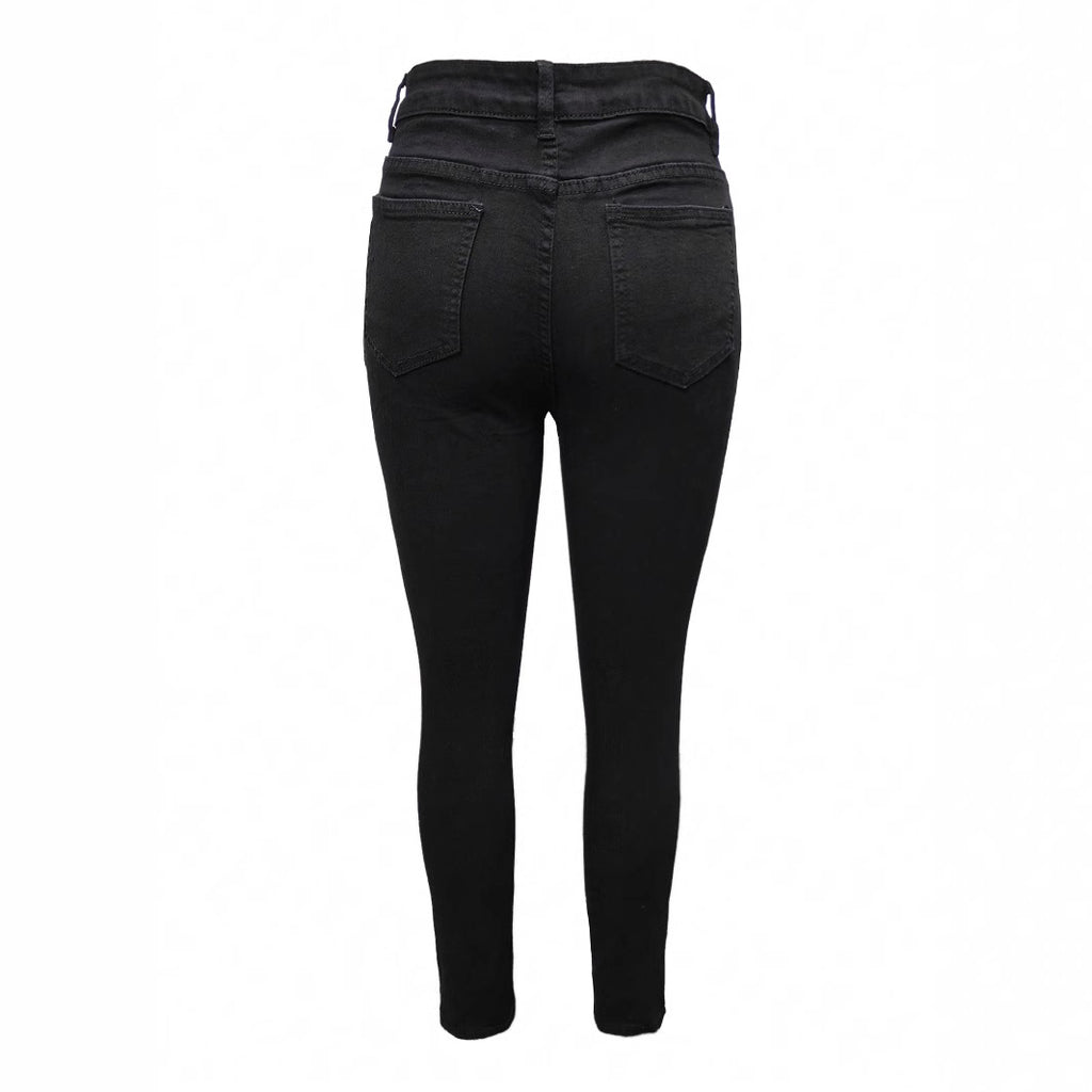 Women's High-Waisted Superstretch Jeans with Frayed Cutouts and Sculpting Waistband Fashion Glam