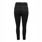 Women's High-Waisted Superstretch Jeans with Frayed Cutouts and Sculpting Waistband Fashion Glam