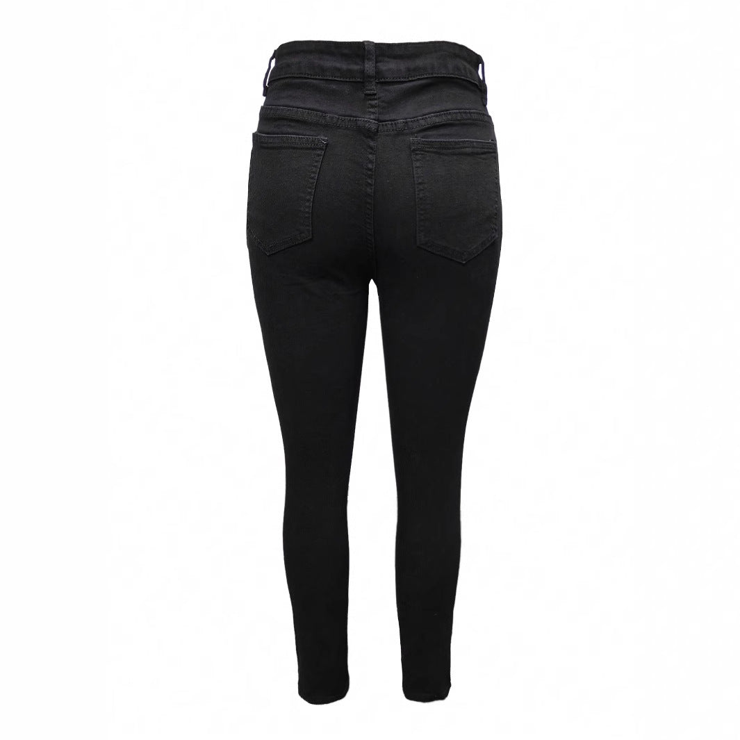 Women's High-Waisted Superstretch Jeans with Frayed Cutouts and Sculpting Waistband Fashion Glam