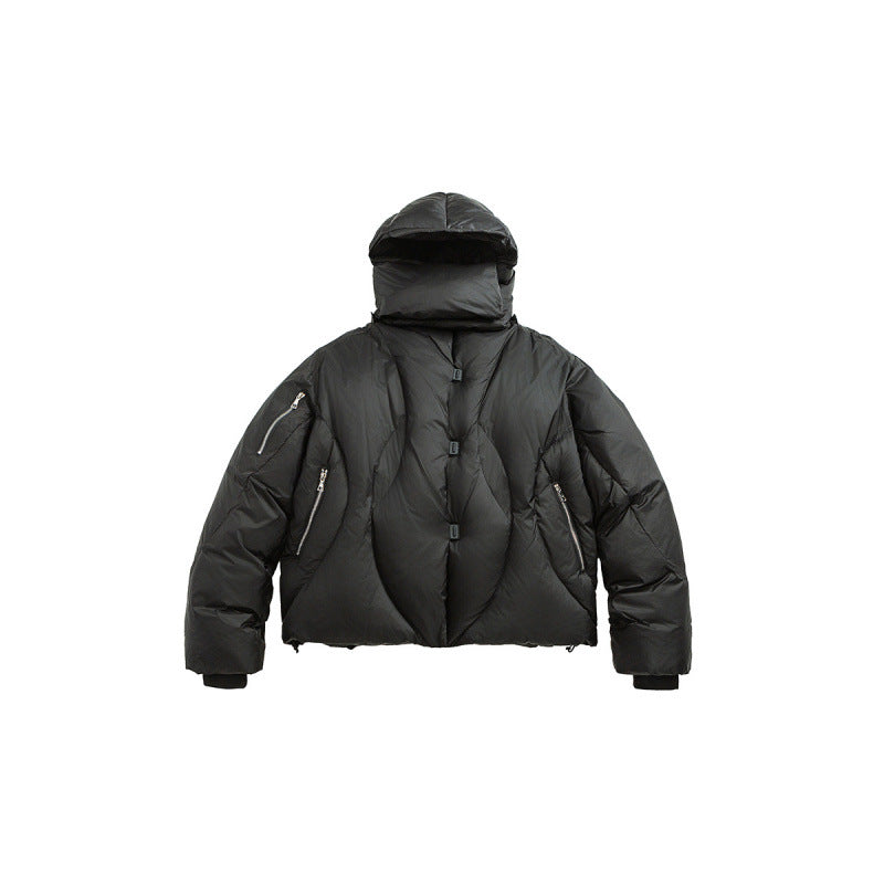 Unisex Short padded puffer jacket with high closing collar, voluminous hood and zippered pockets Fashion Glam