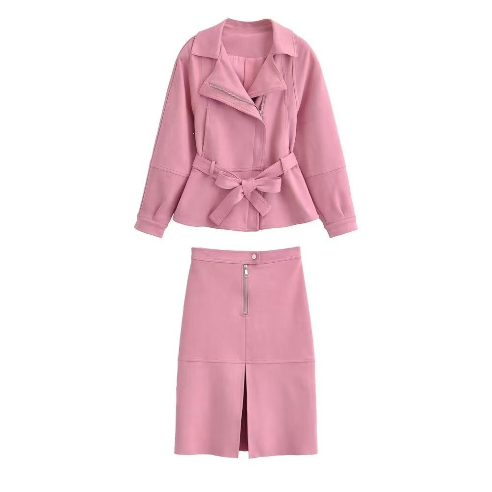 Women's short jacket with belted waist, asymmetrical lapel, and peplum hem Fashion Glam