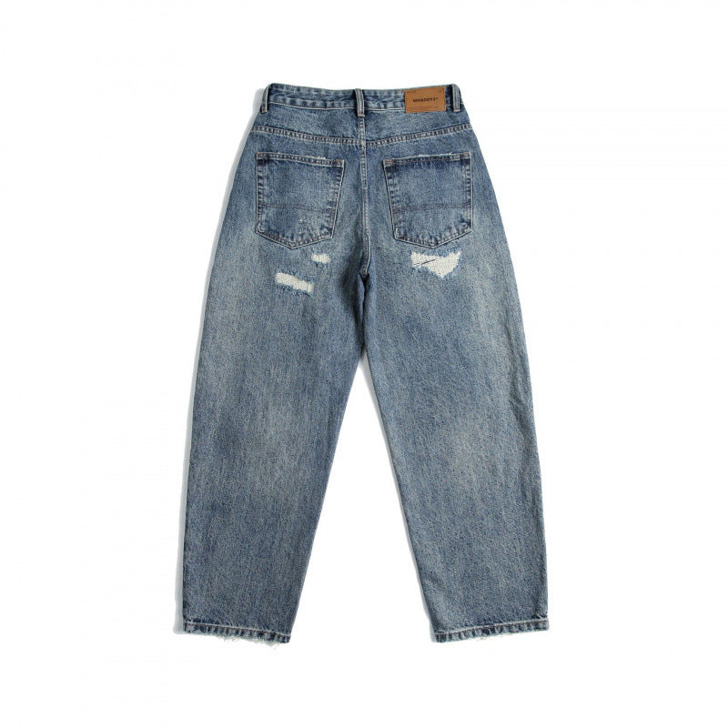 Ladies High-Waist Mom Jeans with wide leg, used wash and destroyed details Fashion Glam
