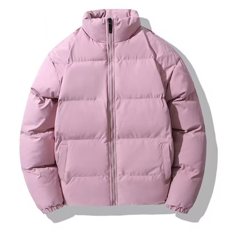 Women's Short Cut Thermal Puffer Jacket with Stand-Up Collar and Minimalist Zipper Front Fashion Glam