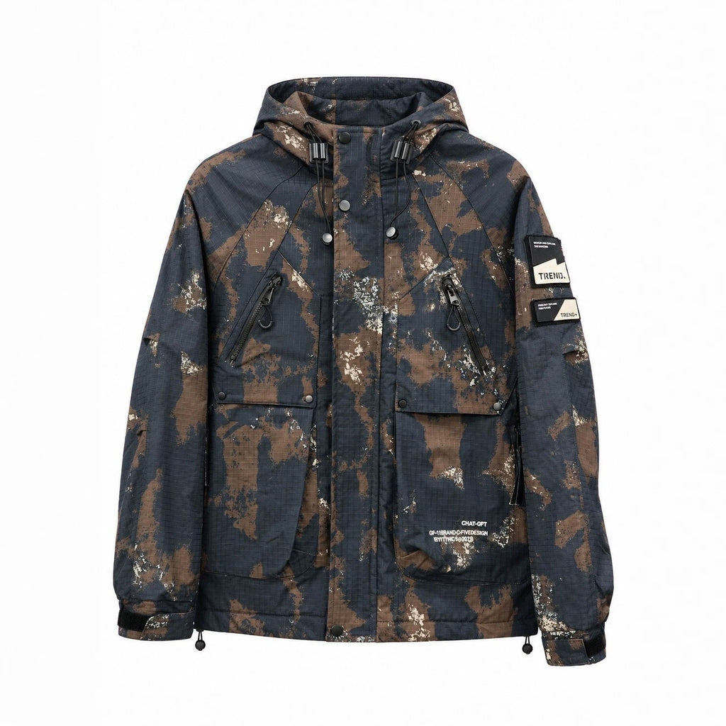 Men's Technical Camouflage Parka with Hood and Ripstop Outer Material Fashion Glam