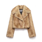 Women's Short Fitted Faux Fur Blouson with Wide Shawl Collar Fashion Glam