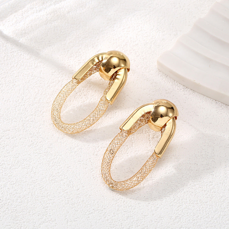 Ladies Hanging Earrings with Innovative, Gold-colored Design Fashion Glam