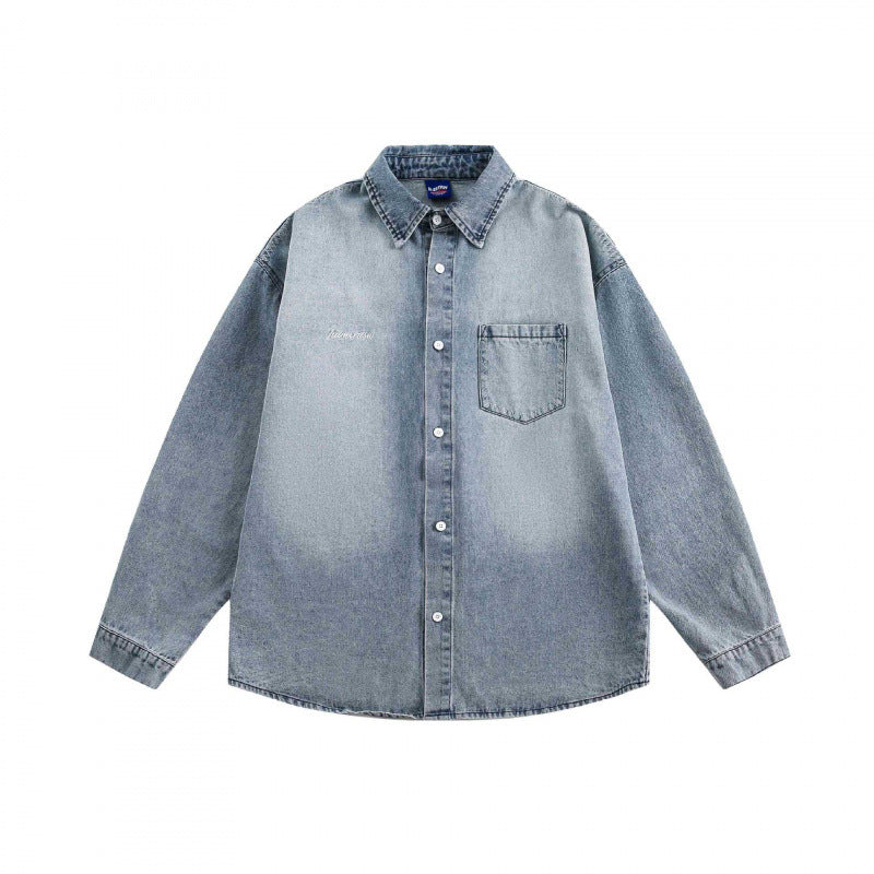 Unisex Oversized Denim Shirt with Washed Look and Chest Pocket Fashion Glam