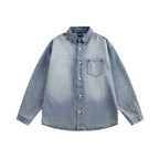 Unisex Oversized Denim Shirt with Washed Look and Chest Pocket Fashion Glam