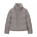 Women's Oversize Quilted Winter Jacket with High Stand-up Collar and Geometric All-over Pattern Fashion Glam