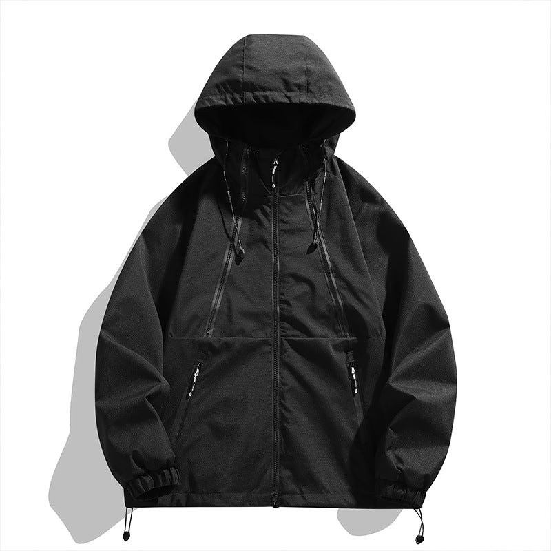 Unisex Lightweight Hooded Windbreaker with Water-Repellent Surface, Zipper Pockets and Drawstring Fashion Glam