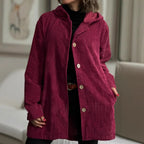 Women's Long Hooded Knitted Cardigan with Ribbed Texture, Button Placket and Side Pockets Fashion Glam