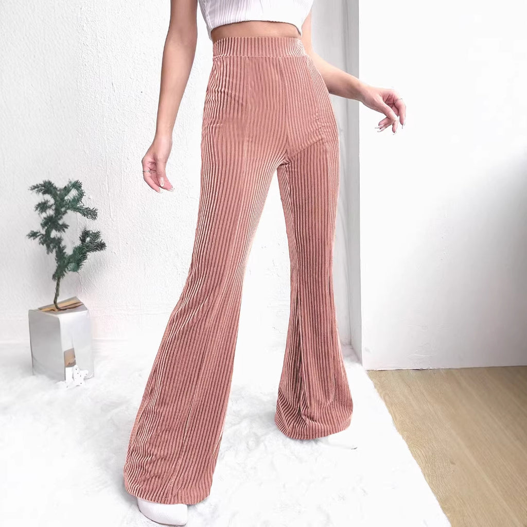Women's High-Waisted Velvet Corduroy Pants with Pleated Look and Wide Leg Fashion Glam