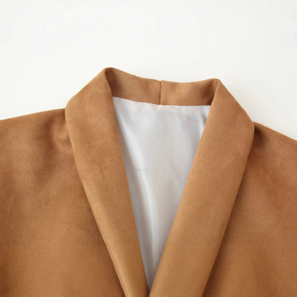 Ladies short blazer made of suede look with shawl collar and rounded hem Fashion Glam