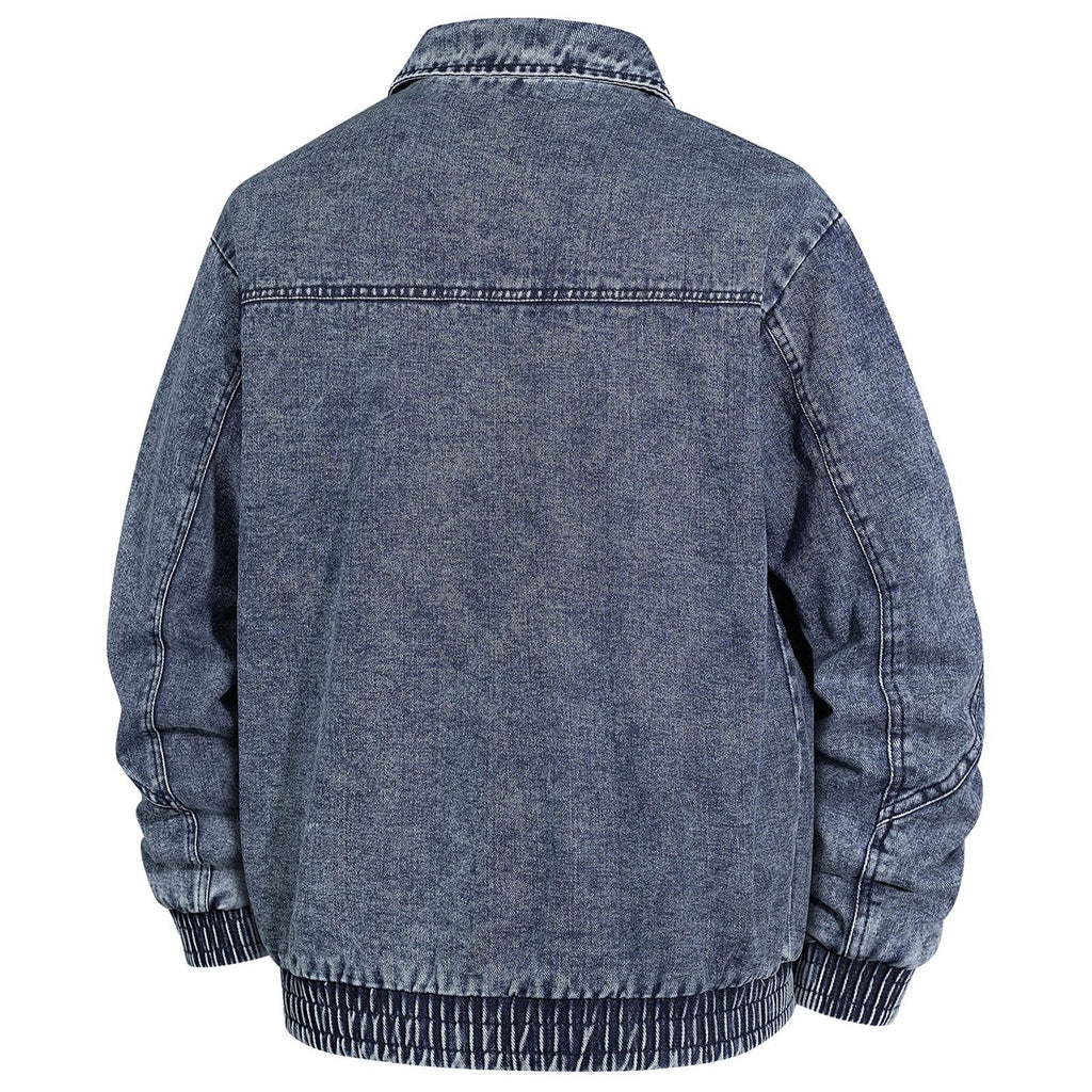 Men's Oversized Jeans Bomber Jacket with Stone Wash, Zipper and Ribbed Hem Fashion Glam