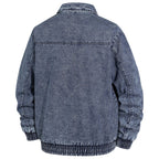 Men's Oversized Jeans Bomber Jacket with Stone Wash, Zipper and Ribbed Hem Fashion Glam