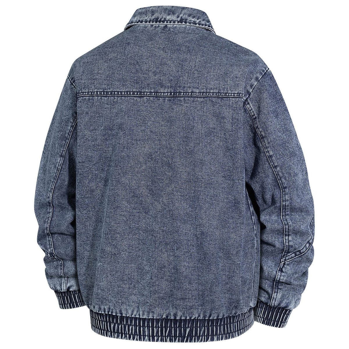 Men's Oversized Jeans Bomber Jacket with Stone Wash, Zipper and Ribbed Hem Fashion Glam