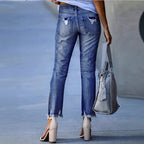 Ladies ankle-length straight-cut destroyed jeans with high waist and frayed hem Fashion Glam