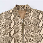 Ladies Oversize Bomber Jacket with Snake Print and Elastic Hem Fashion Glam
