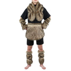 Men's Viking-inspired faux fur accessory set with shawl collar hip apron arm protectors and shin guards Fashion Glam