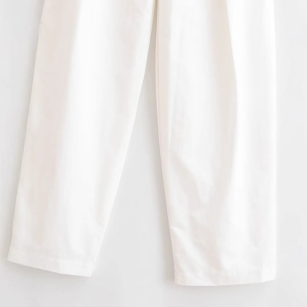 Women's high-waisted wide-leg trouser suit with pleats and crease Fashion Glam
