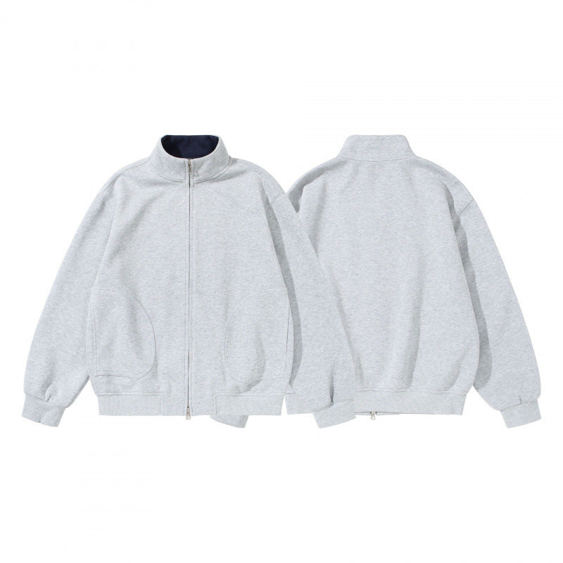 Unisex sweatshirt jacket with stand-up collar, oversized fit and round in-seam pockets Fashion Glam