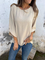 Ladies blouse with textured dot pattern and three-quarter sleeves Fashion Glam