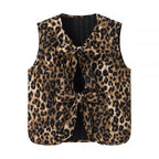 Women's Sleeveless Knit Vest with Leopard Print and Decorative Ties Fashion Glam