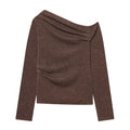 Women Off-Shoulder Fine Knit Long Sleeve with Draped Waterfall Collar Fashion Glam