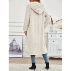 Women's Long Hooded Teddy Coat with Cable Knit Look Fashion Glam