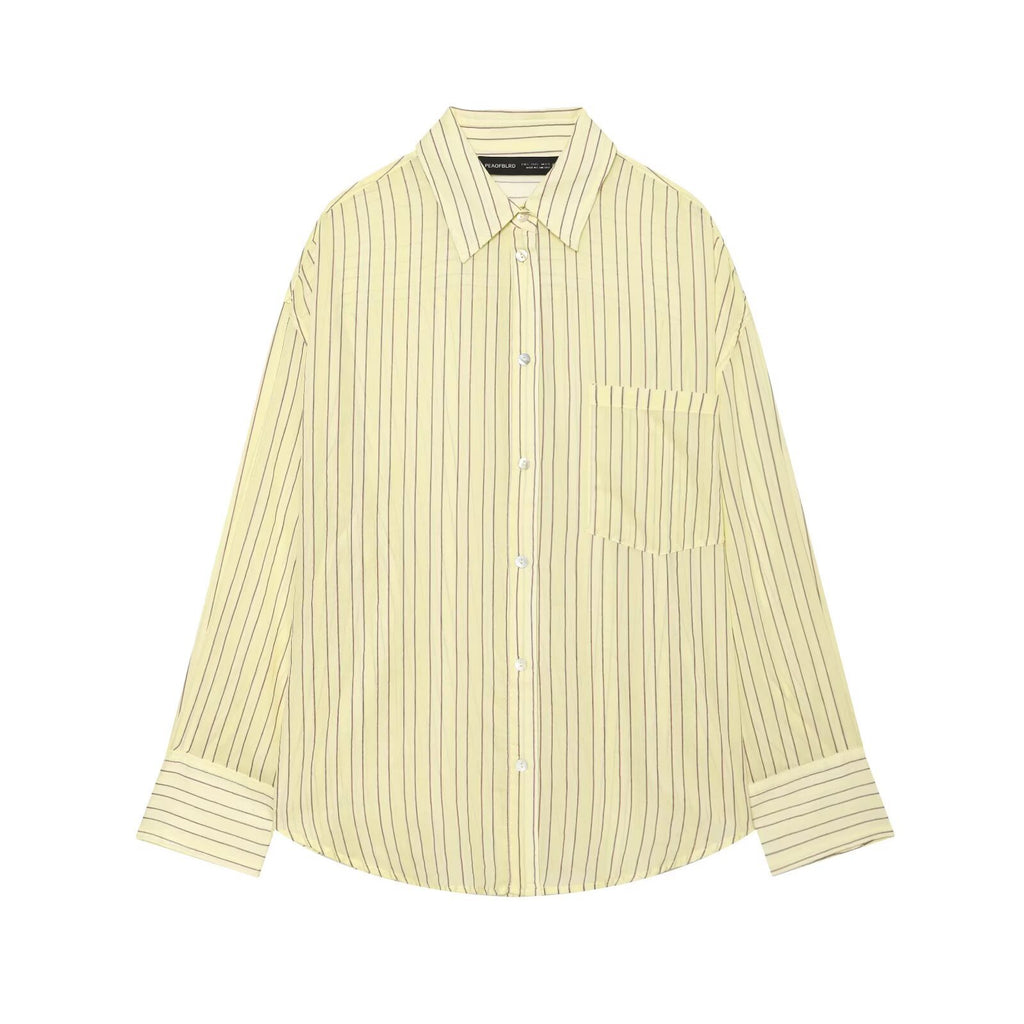 Women's oversized shirt blouse with stripes, chest pocket, and loose fit Fashion Glam