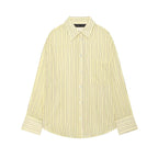 Women's oversized shirt blouse with stripes, chest pocket, and loose fit Fashion Glam