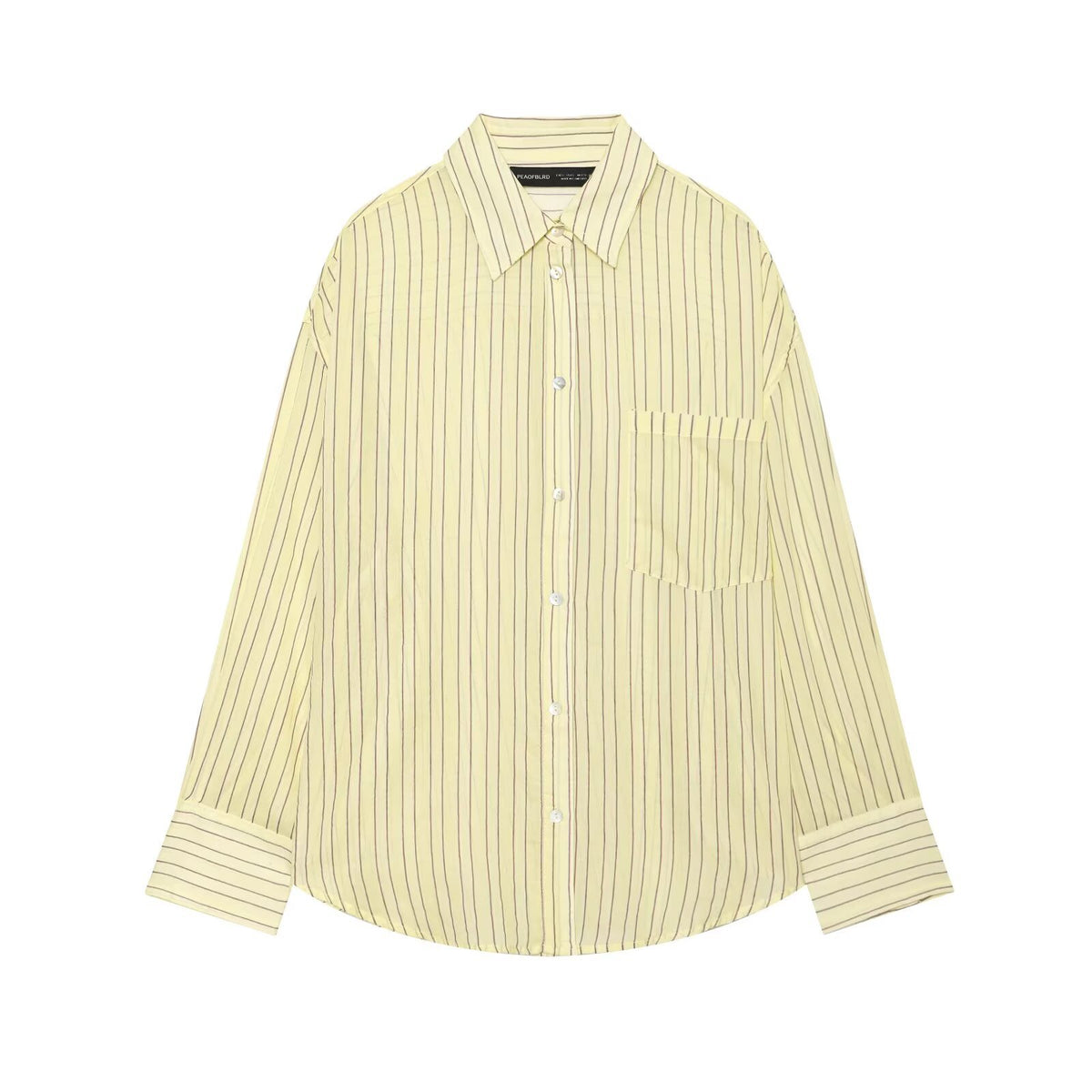 Women's oversized shirt blouse with stripes, chest pocket, and loose fit Fashion Glam