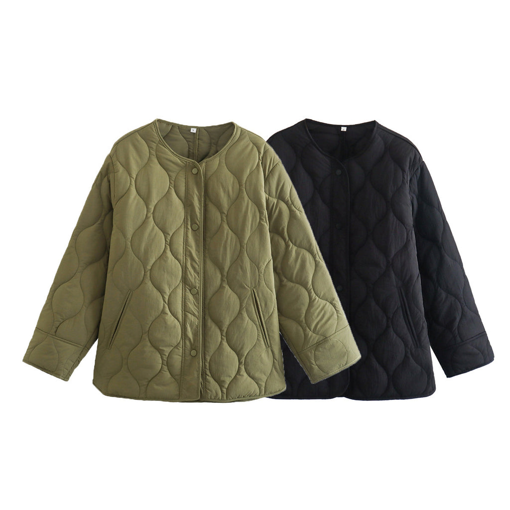 Women’s Oversized Padded Jacket in Cocoon Cut with Press Stud Closure Fashion Glam