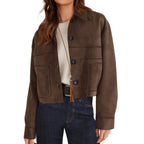 Women's short suede-look jacket with patch pockets and shirt collar Fashion Glam