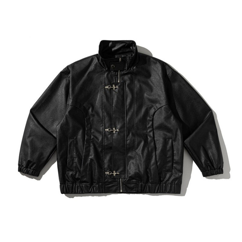 Unisex Boxy-Short Jacket made of vegan leather with a high collar, toggle front, and elastic hem Fashion Glam