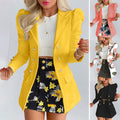 Women's Tailored Double-Breasted Blazer with Puff Sleeves and Gold Decorative Buttons Fashion Glam