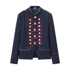 Women’s military-inspired parade jacket with stand-up collar and decorative button placket Fashion Glam
