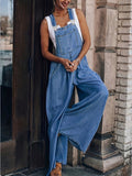 Women's Wide Denim Overall in Palazzo Cut with Adjustable Straps Fashion Glam