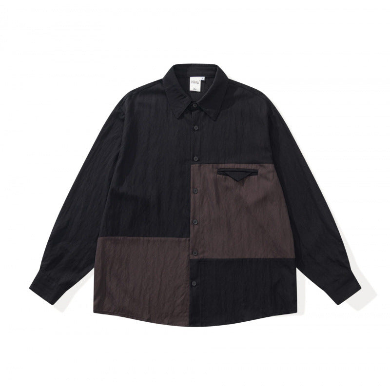 Unisex Oversized Shirt Jacket in Patchwork Look with Kent Collar and Chest Pocket Fashion Glam
